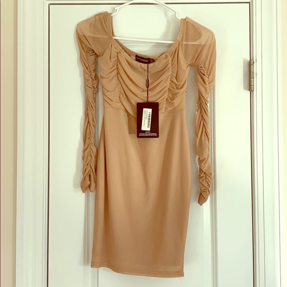 Mesh off the shoulder mini dress